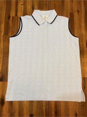 VTG women Sleeveless Polo with Contrast Trim - Light Blue by Outer Banks size M